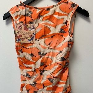 Orange printed bodysuit with low back